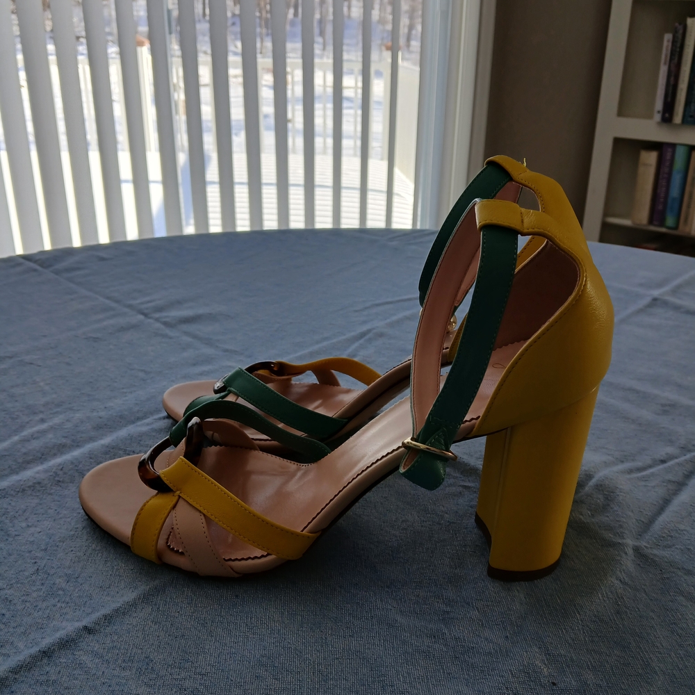 J. Crew Teal, Yellow, and Cream Strappy Heels - Picture 3 of 4